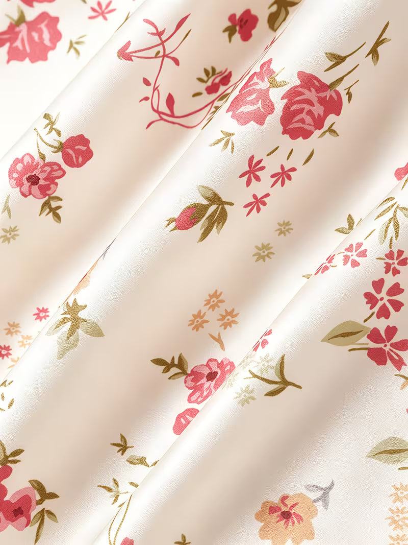 French Country Style Small Floral Halter Camisole Dress Women'S Waist-Cinching Flared A-Line Short Skirt Vacation Outing Sweet Dress Gentle Style White Base Pink Floral Halter Short Skirt Bandeau Ruched High-Waist Dress