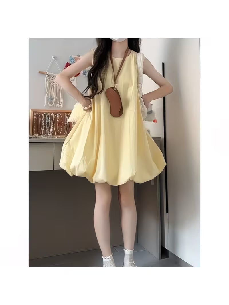 Sweet Yellow Sleeveless Cute Dress Summer New Arrival Loose Fit Babydoll Mini Dress for Petite Perfect for Casual Wear