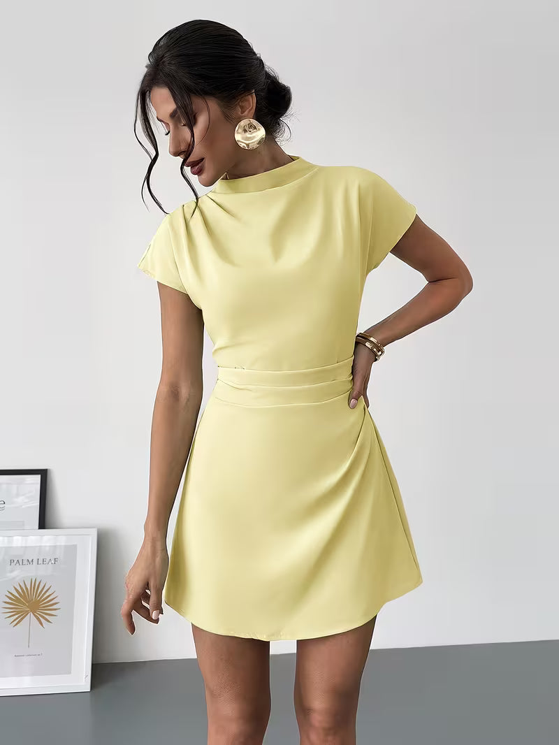 Women'S Solid Pleated A-Line Mini Skirt, Commuter Style, Elegant Easy Dress