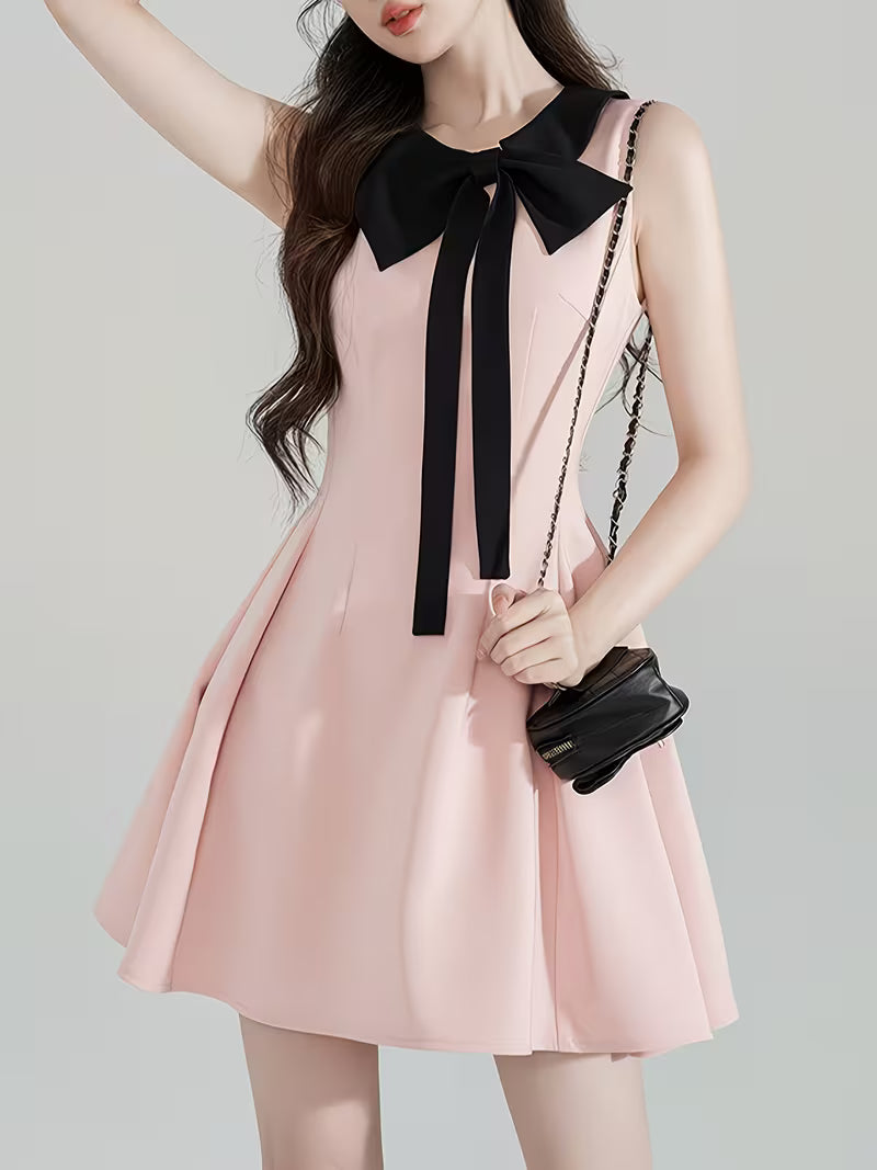 Women's Fashionable Simple and Elegant Casual Daily Bow-Tie Lace-Up Sleeveless Dress