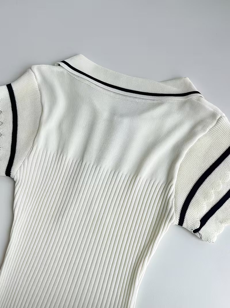 Preppy Nautical Style Small Flutter Sleeves Soft Tie-Dress Women'S Striped Short Skirt