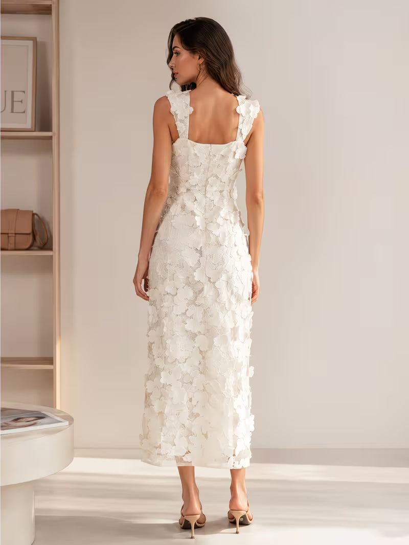 Women's Sleeveless High Waist Butterfly Embroidered Long Cami Dress, Slimming Waistline