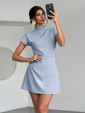 Women'S Solid Pleated A-Line Mini Skirt, Commuter Style, Elegant Easy Dress