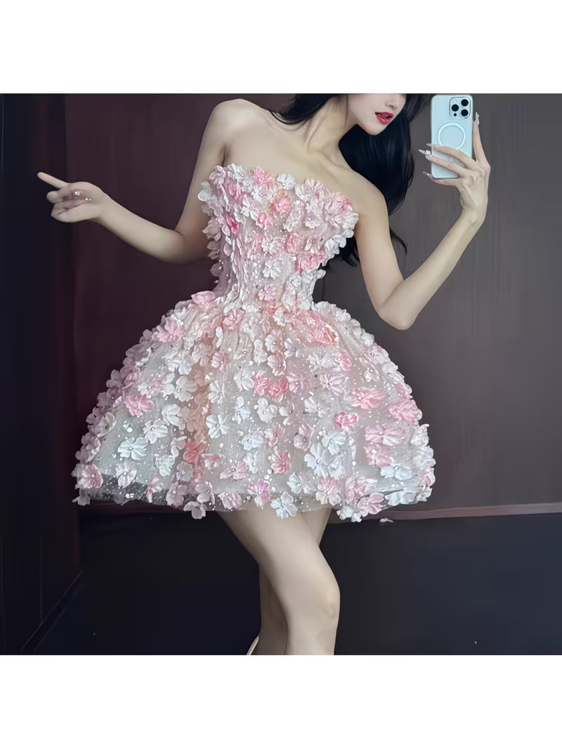 New Style Strapless Dress, Heavy-Duty Floral, Celebrity-Level Coming-of-Age Ceremony Gown, High-End Light Luxury, Niche Birthday Dress