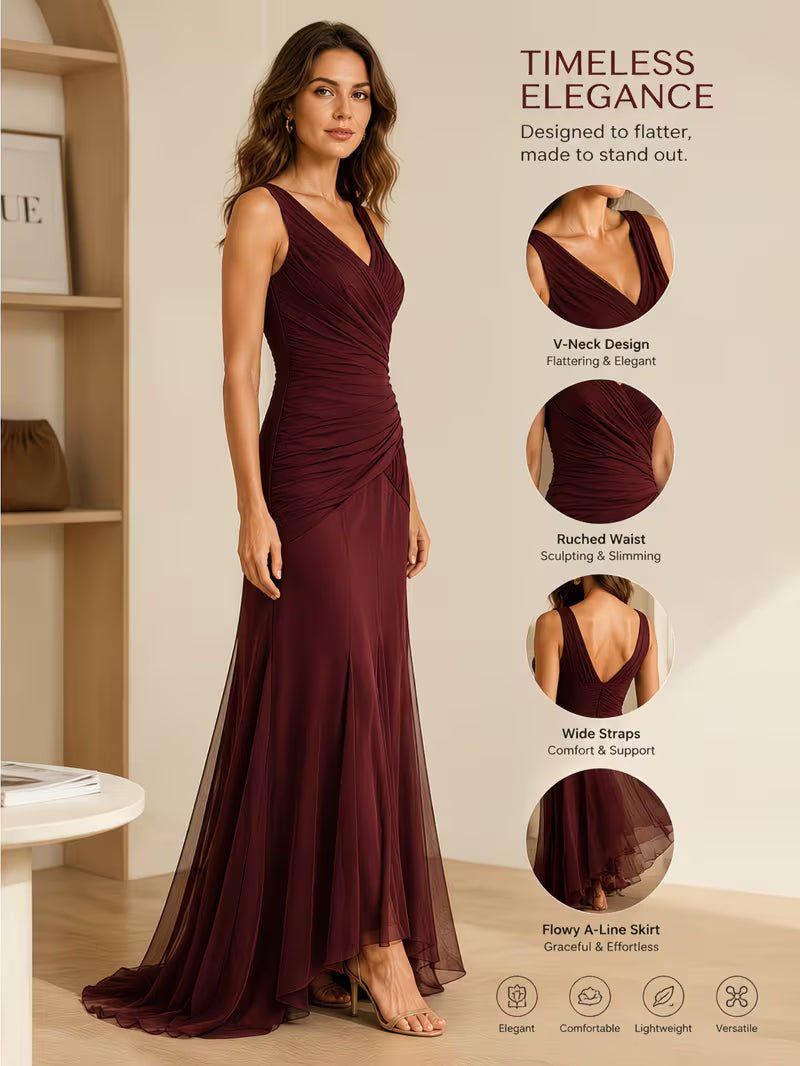Women V Neck Sleeveless Slim Fit Long Evening Gown, Formal Banquet Dinner Party Dress