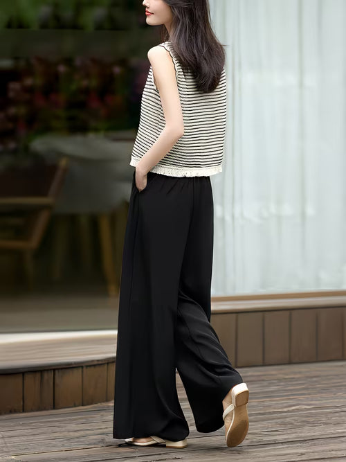 2Pcss Top And Bottom Women'S Spring Summer New Pants Set [Romantic Elegant] Spring Summer Women'S Clothing New Vacation Style Set Vacation Style Lace Crochet Tassel Trim Women'S 2Pcss Set