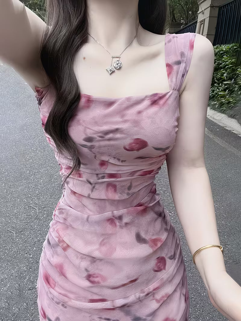Floral Suspender Dress for Women, New Summer Style, This Year'S Popular Style, Early Summer Wear, Vacation Style Long Dress